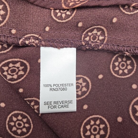 Cato Shirt Womens 26/28W Brown Burgundy Mixed Print Zip Front Roll Tab Plus Size - Picture 7 of 10